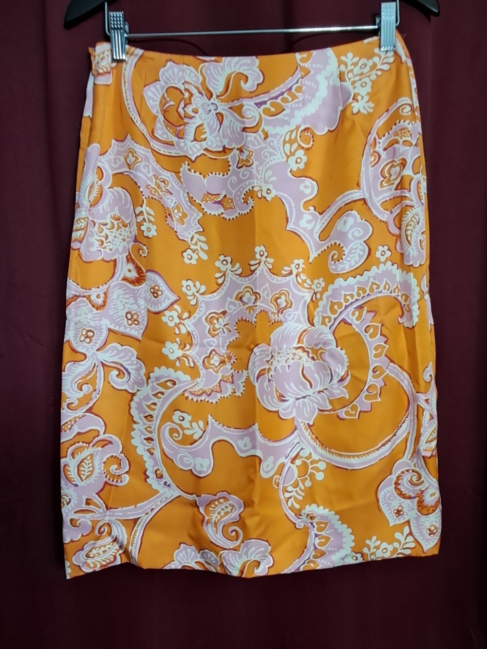 Ann Taylor 100% Silk Sz. 6 Orange and Pink Skirt - Picture 3 of 14